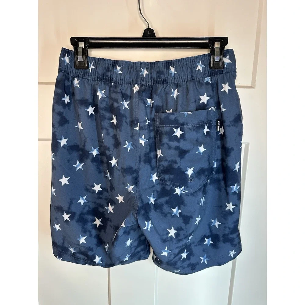 Hurley Men's Swim Trunks Small Blue Star Print Tie Dye Mesh‎ Lined Drawstring